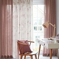 Floral pattern sheer curtain fabric GARDEN BLOOM polyesterwashableweave