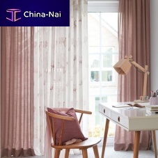 Floral pattern sheer curtain fabric GARDEN BLOOM polyesterwashableweave