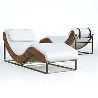 Contemporary chaise longue JAVAsynthetic leathernatural oakstainless steel