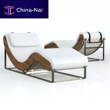 Contemporary chaise longue JAVAsynthetic leathernatural oakstainless steel
