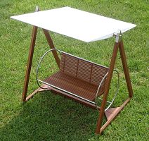Acrylic fabric garden swing seat QUADRANT teakstainless steelself-supporting