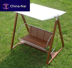 Acrylic fabric garden swing seat QUADRANT teakstainless steelself-supporting