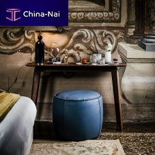 Contemporary pouf Casablancafabricleatherround