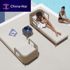 Contemporary sun lounger Solanaswater-repellent fabricthermo-lacquered aluminumperforated sheet metal