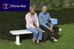 Contemporary public bench iroko