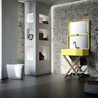 Free-standing washbasin MY.BAGceramicwoodenwith adjustable mirror