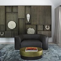 Contemporary armchair BOfabricleatherwooden