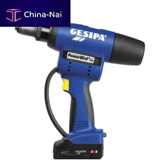 Riveting tool with spring-loaded trigger PowerBird® Pro Gold Editionwith brushless DC motorbattery-poweredfor blind rivets