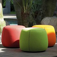 Contemporary ottoman Apelfabricleatherround