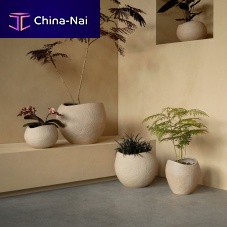 Sandstone plant pot PLANTASroundhomebeige