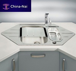 Double kitchen sink Line 40with drainboardstainless steelovermount