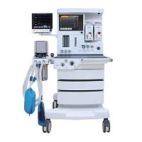 Trolley-mounted anesthesia workstation with respiratory monitoring