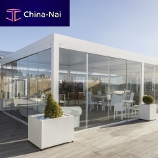 Self-supporting pergola aluminumglasswith mobile slats
