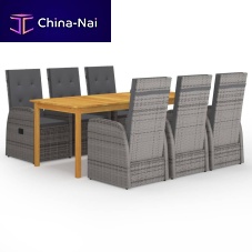 Contemporary table and chair set vidaXL 7-tlg : 3067908rattanacaciasolid wood
