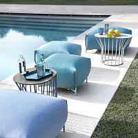 Contemporary ottoman MOCHIfabricleatherpainted metal