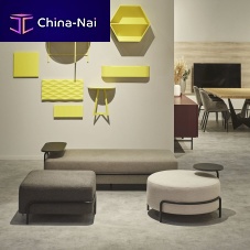 Contemporary pouf Moonfabricmetalround