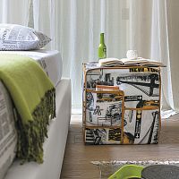 Contemporary pouf CITYMAPfabricsquarewith magazine rack