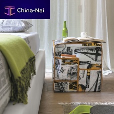 Contemporary pouf CITYMAPfabricsquarewith magazine rack