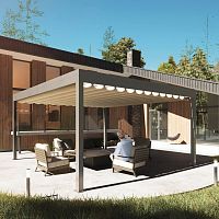Self-supporting pergola PLUSaluminumfabricPVC fabric sliding canopy