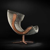 Contemporary fireside chair NAUTILUSAmerican walnutcopper-coated steelgray