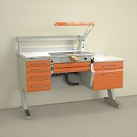 Dental laboratory workstation with shelves C4+PL/AR+BF/Cwith lightwith drawers