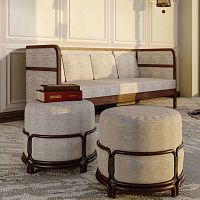 Contemporary stool Stefanleatherlinenwalnut