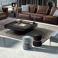 Contemporary pouf RIVERwoodenbronzechromed metal