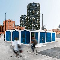 Modular building GLASS HOUSEtemporaryglue-laminated woodwood framing