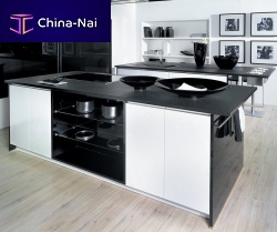 Contemporary kitchen DELTA : BLANC & NOIRmelamineislandwith integrated handle
