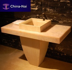 Free-standing washbasin ROMAN TRAVERTIN SINK "QUADRO" AND PINK ONYXmarblenatural stone1-hole