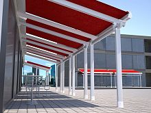 Wall-mounted pergola ELIOSaluminumacrylicfabric canopy