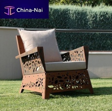 Contemporary armchair HANAMIwater-repellent fabricCOR-TEN® steelwith removable cushion
