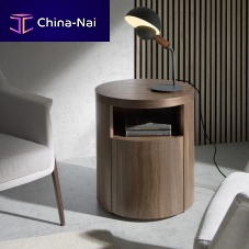 Contemporary bedside table 7051walnutwalnut baseround
