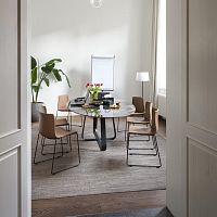 Contemporary chair CURVEindoorfabricmetal base
