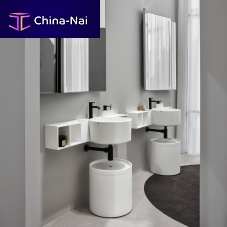 Wall-mounted washbasin SELLA - TALCO MATT WHITEceramicwith shelfdouble