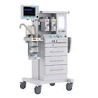 Trolley-mounted anesthesia workstation with respiratory monitoringwith gas scavenging system