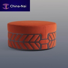 Contemporary pouf Beltefabricwoodenround