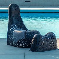 Contemporary fireside chair WELL basaltwith footresthigh back