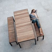 Contemporary dining table 160 / 220teakaluminumstainless steel