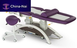 Electric massage table Capre FX5 on casterswith adjustable height backrestwith armrests