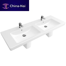 Wall-mounted washbasin SUBWAY 2.0: 7175D0porcelainwith counterdouble