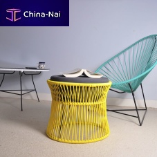 Contemporary pouf Ito linenleathersteel
