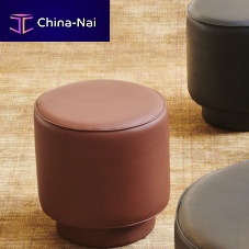 Contemporary pouf ELSAfabricleatherround