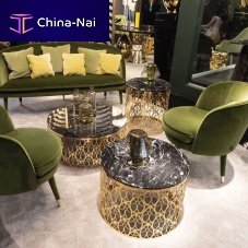 Contemporary coffee table CABARETmarblechromed metal baseround