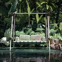 Fabric garden swing seat FABLEin lacquered stainless steelsynthetic leatherself-supporting