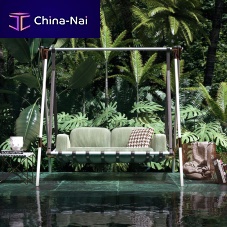 Fabric garden swing seat FABLEin lacquered stainless steelsynthetic leatherself-supporting
