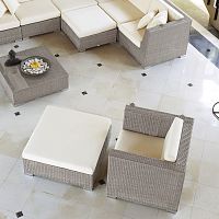 Contemporary armchair PACIFIC fabricresin wickerwith footrest