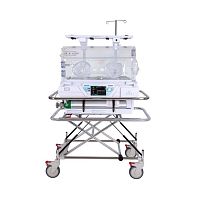 Neonatal transport incubator RWT Pluson casterswith monitorwith 4 operating windows
