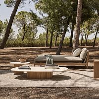 Contemporary coffee table SERENtravertineceramicteak base
