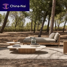 Contemporary coffee table SERENtravertineceramicteak base